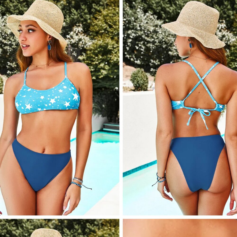 Cupshe 4th of July Starlight Cross Back Bralette Extra Cheeky High Waist Bikini